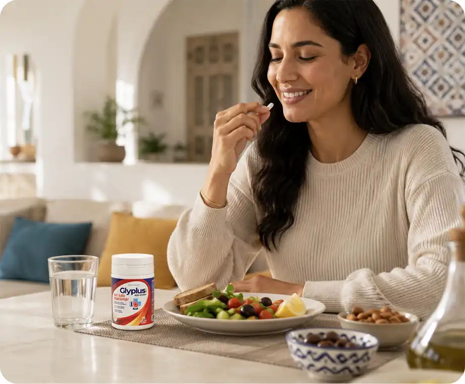 طريقة تناول Glyplus — كبسولة مع الطعام وكوب ماء